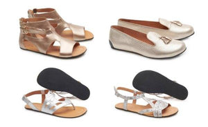 Nuestros zapatos descalzos completamente nuevos en oro y plata 